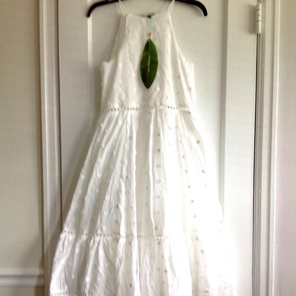 Farm Rio Harmonia Button Front Fringe Cami Dress Cottagecore Feminine WhiteParty - Picture 4 of 10